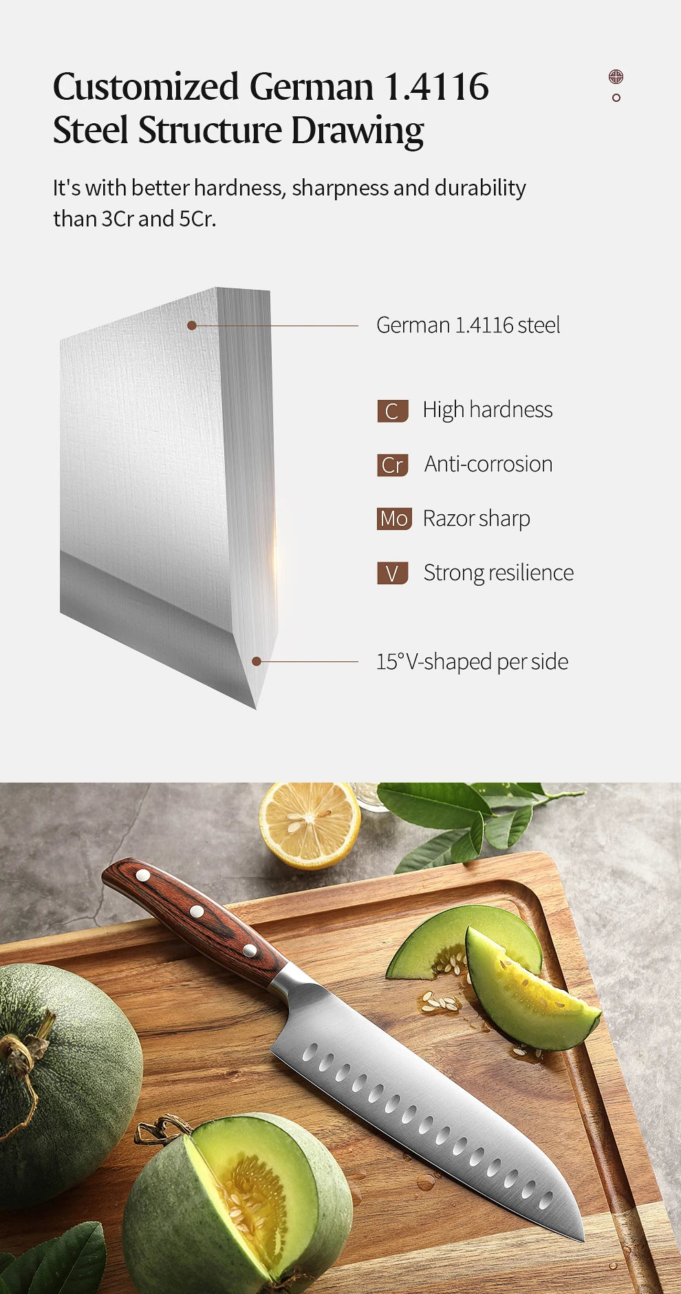 Seiren Klingen Series Santoku Knife – 7.2 Inch