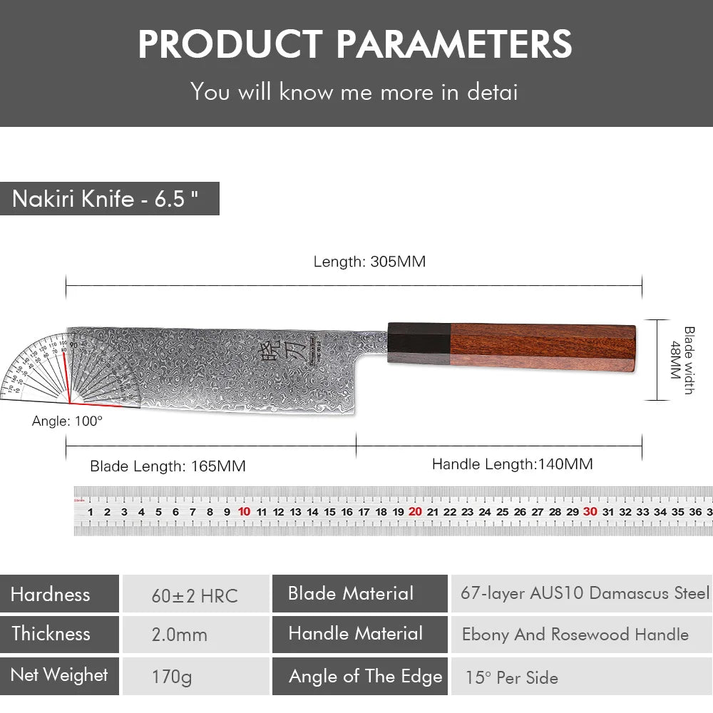 Hinoki Series Nakiri Knife – 6.5 Inch | Octagonal Handle