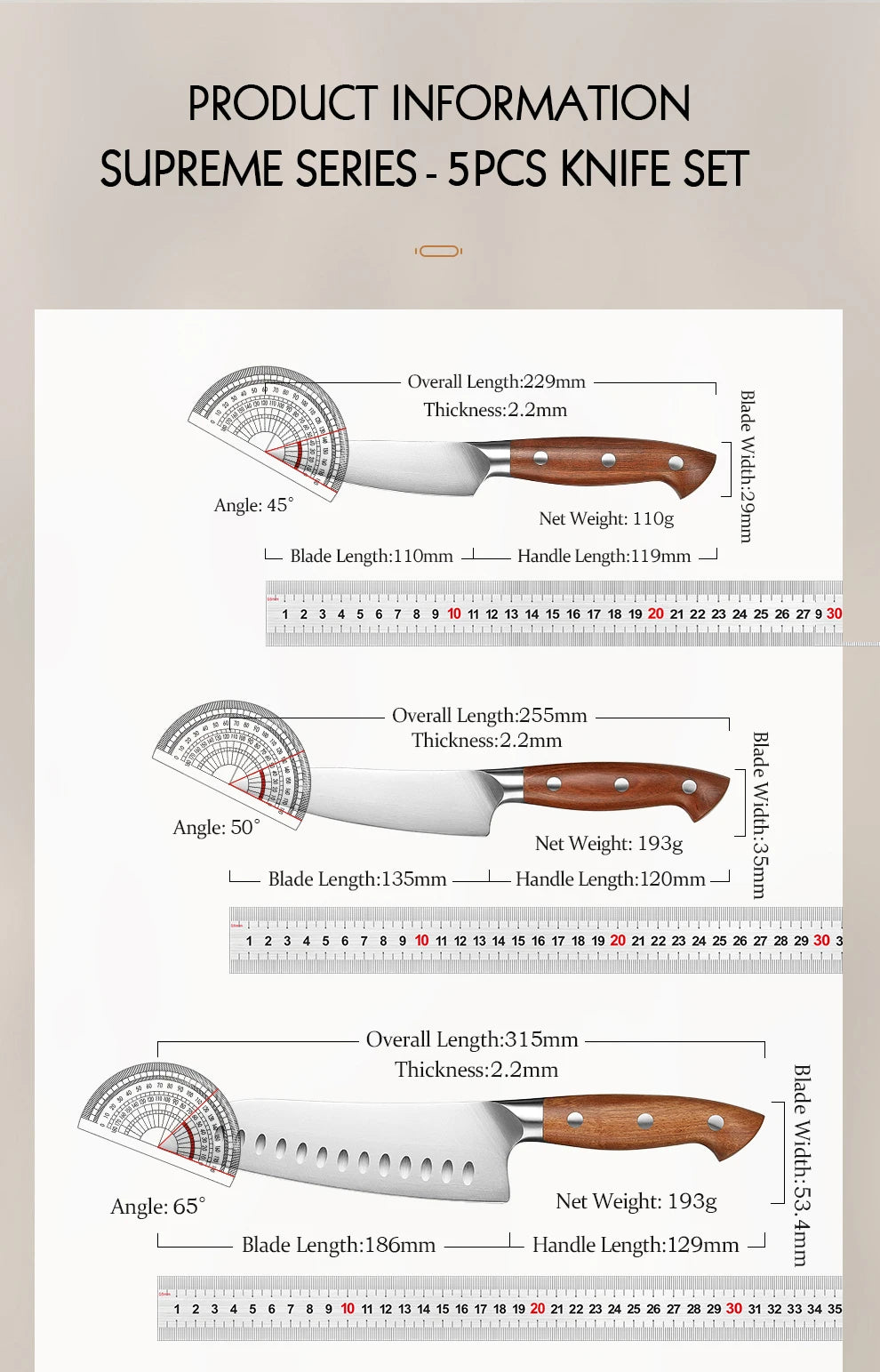 Kaizen Series Knife Set | 1.4116 Steel, Wood Handle