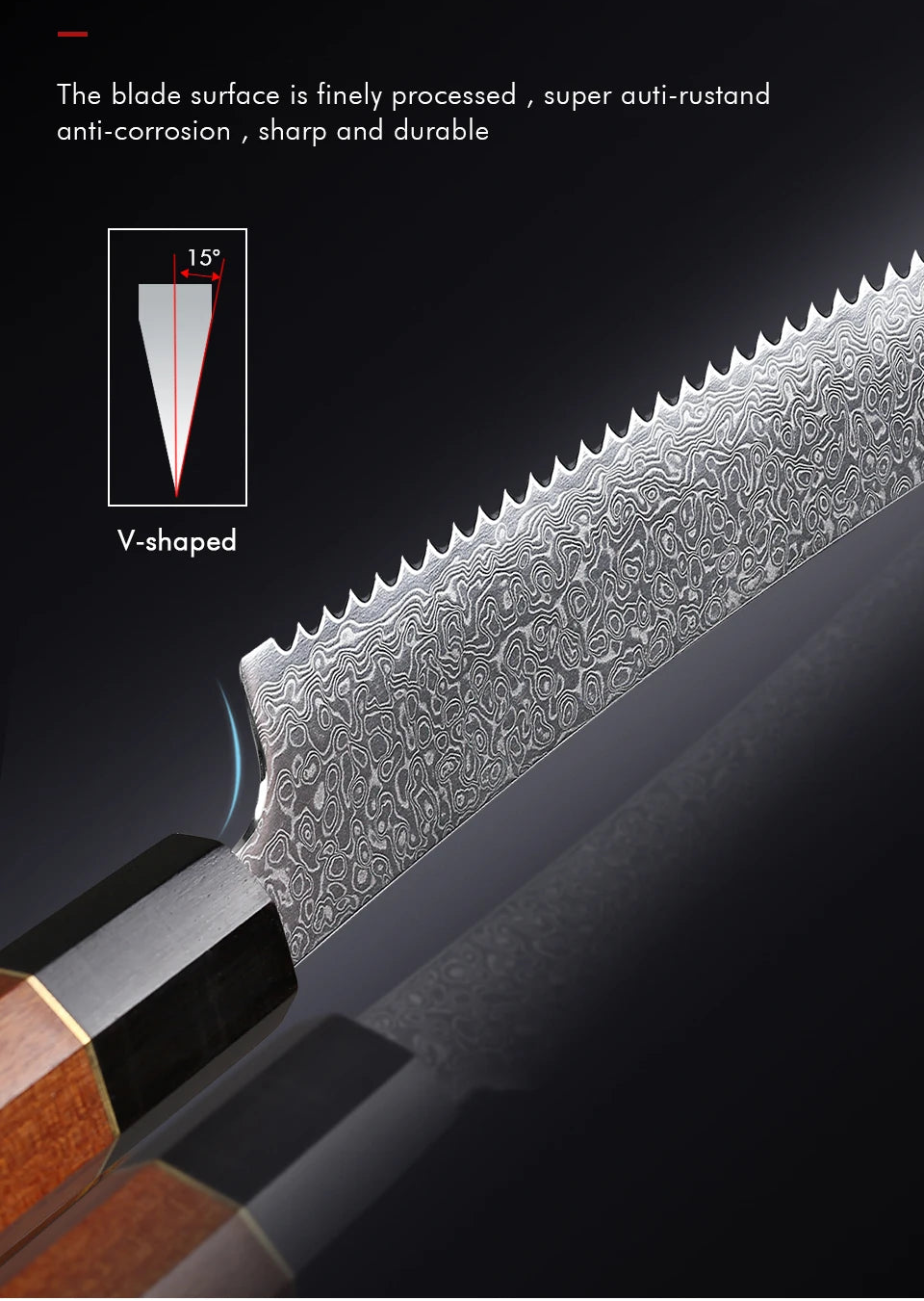 Hinoki Series Bread Knife – 8.5 Inch | Octagonal Handle