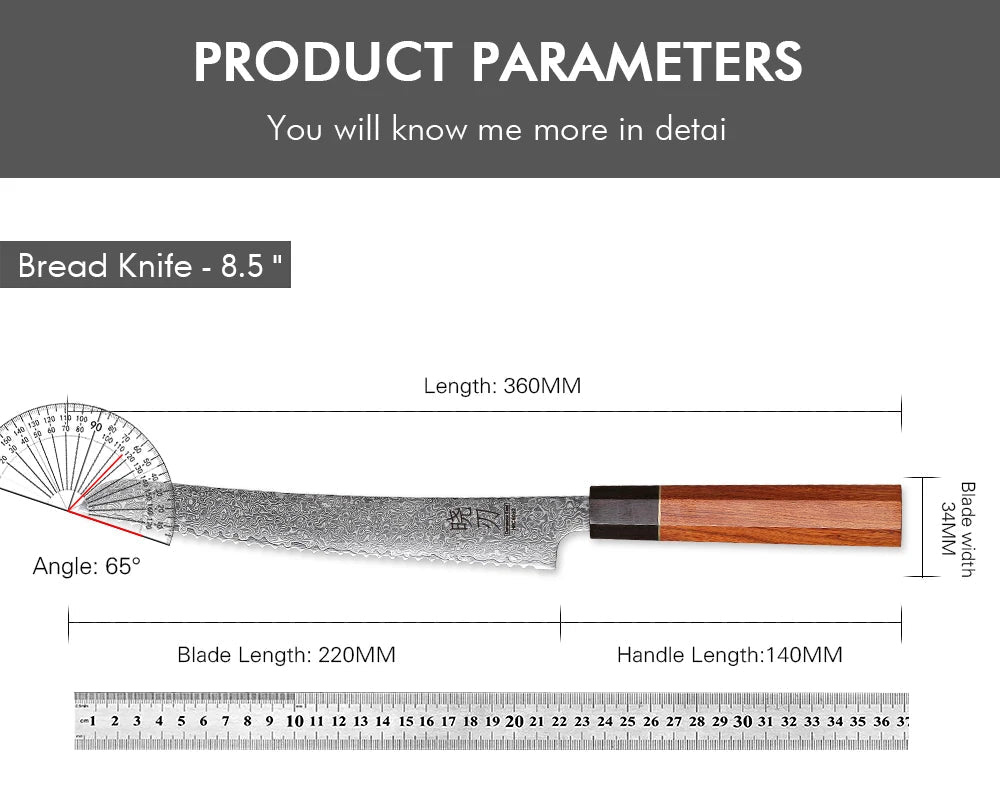 Hinoki Series Bread Knife – 8.5 Inch | Octagonal Handle