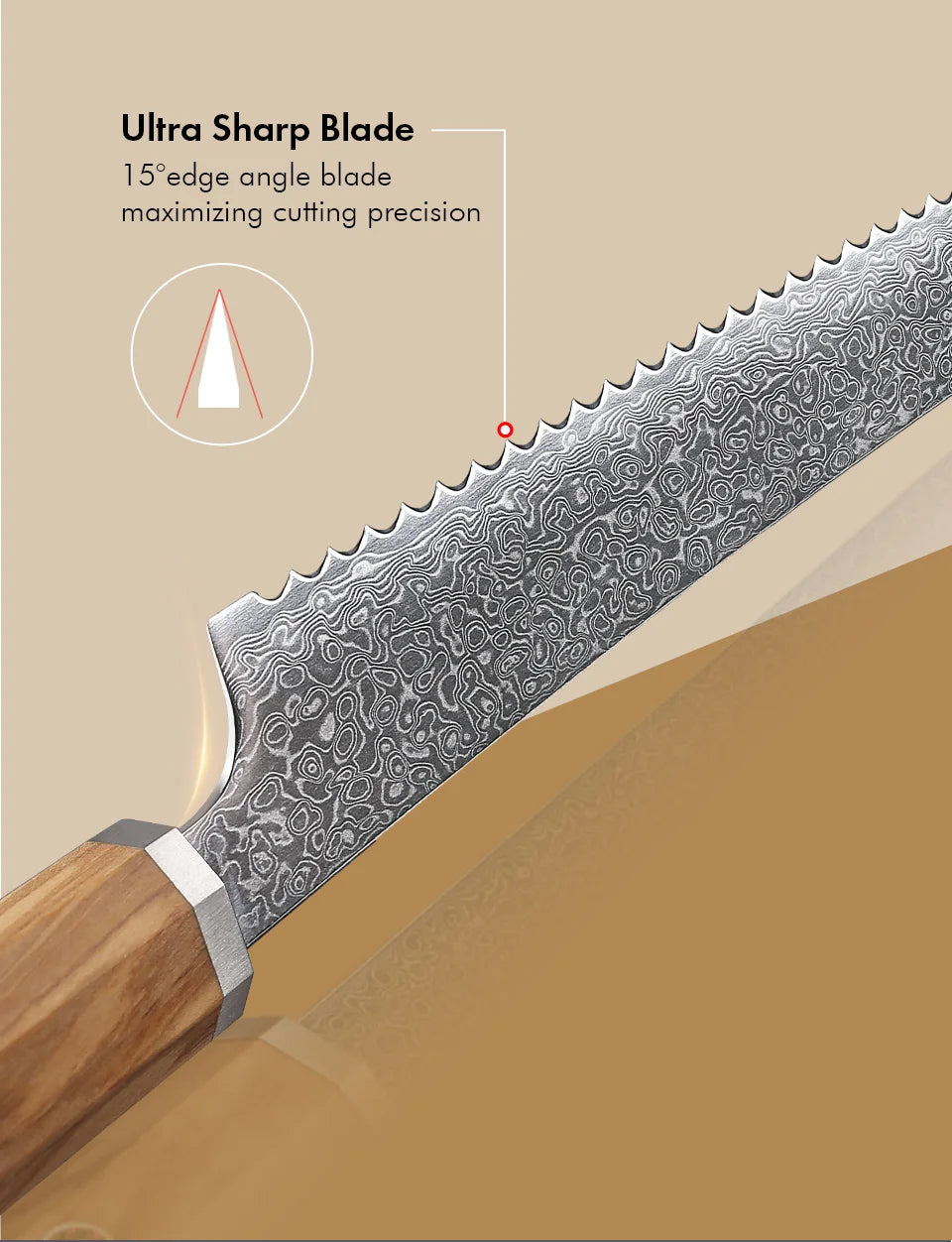 Kaori Series Bread Knife – 8.5 Inch | Octagonal Handle